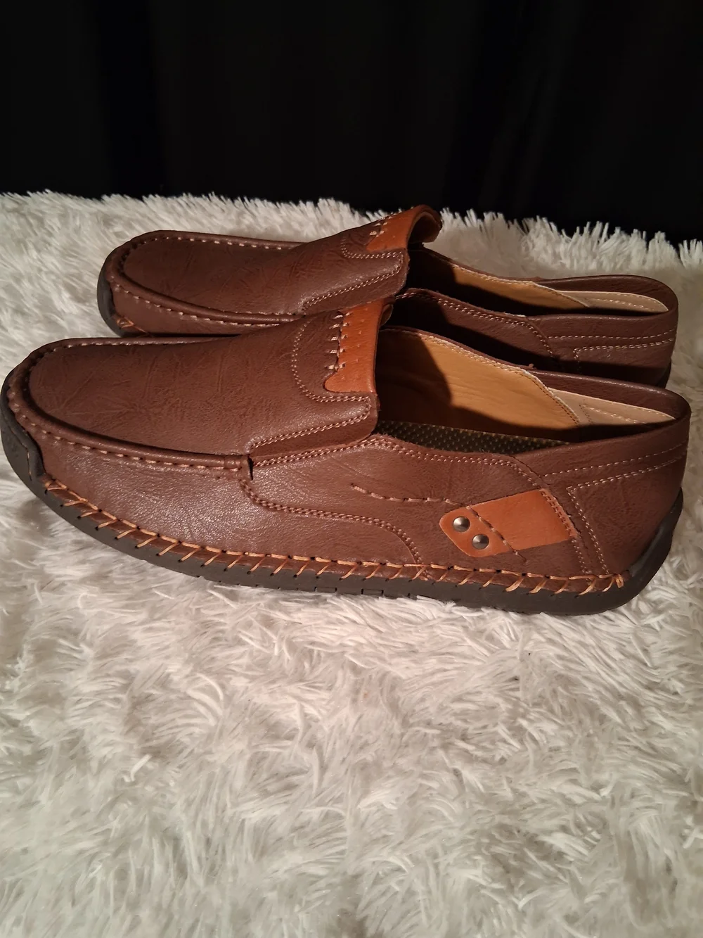 100% CAOUTCHOUC Men's Casual Brown Slip-On Leather Loafers